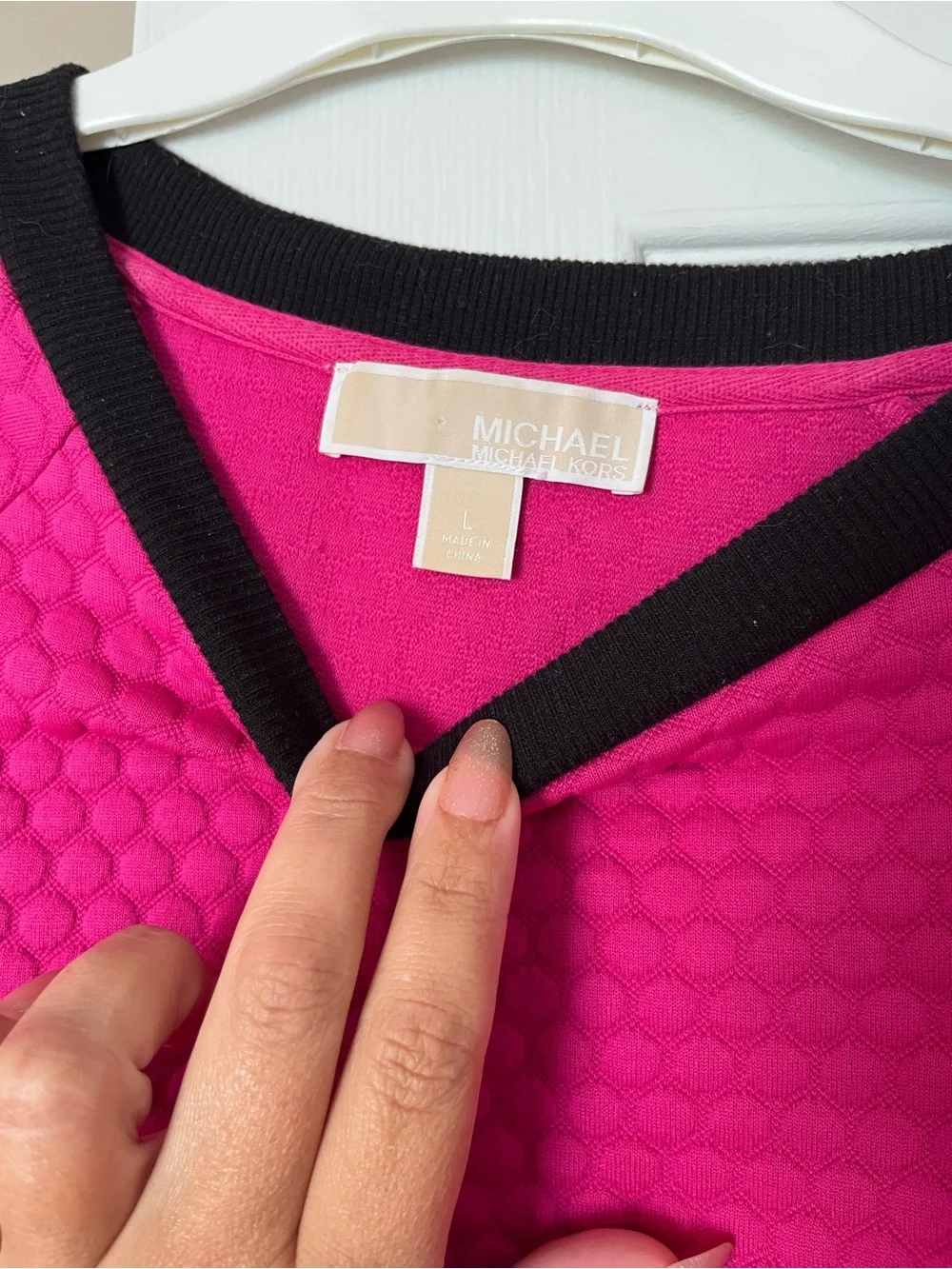 Michael Kors Hot Pink Quilted Sweatshirt with Black Trim